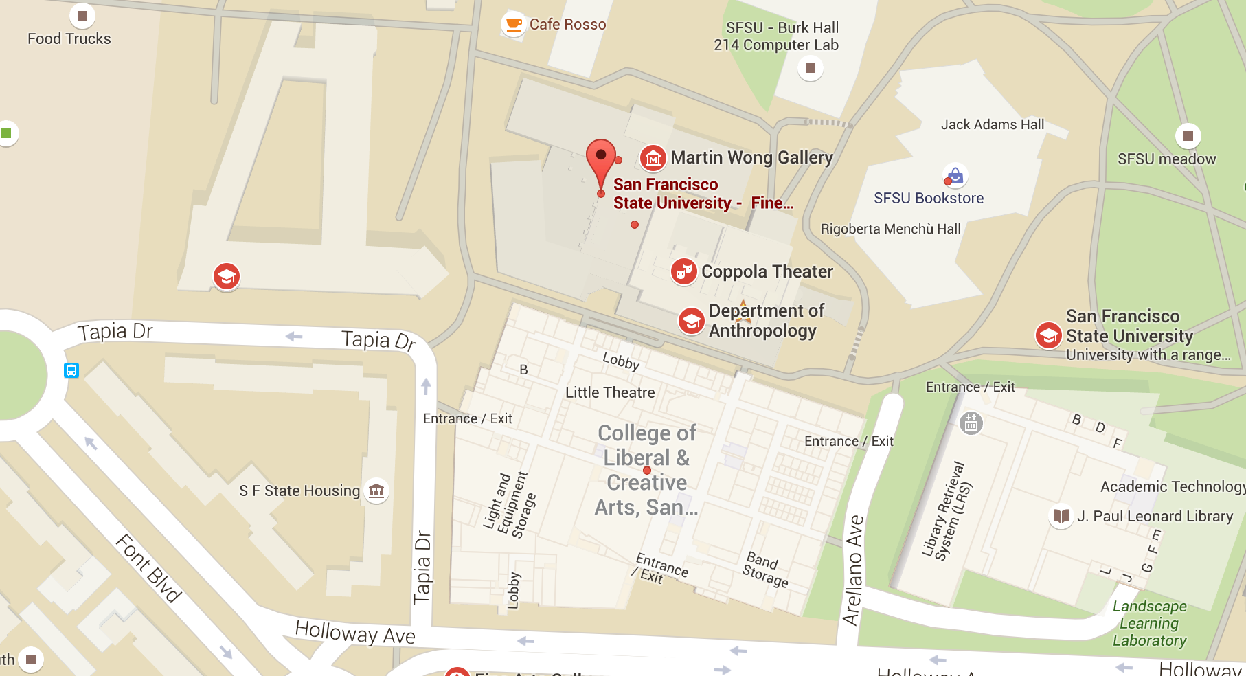Map detailing location of LCA buildings at SF State